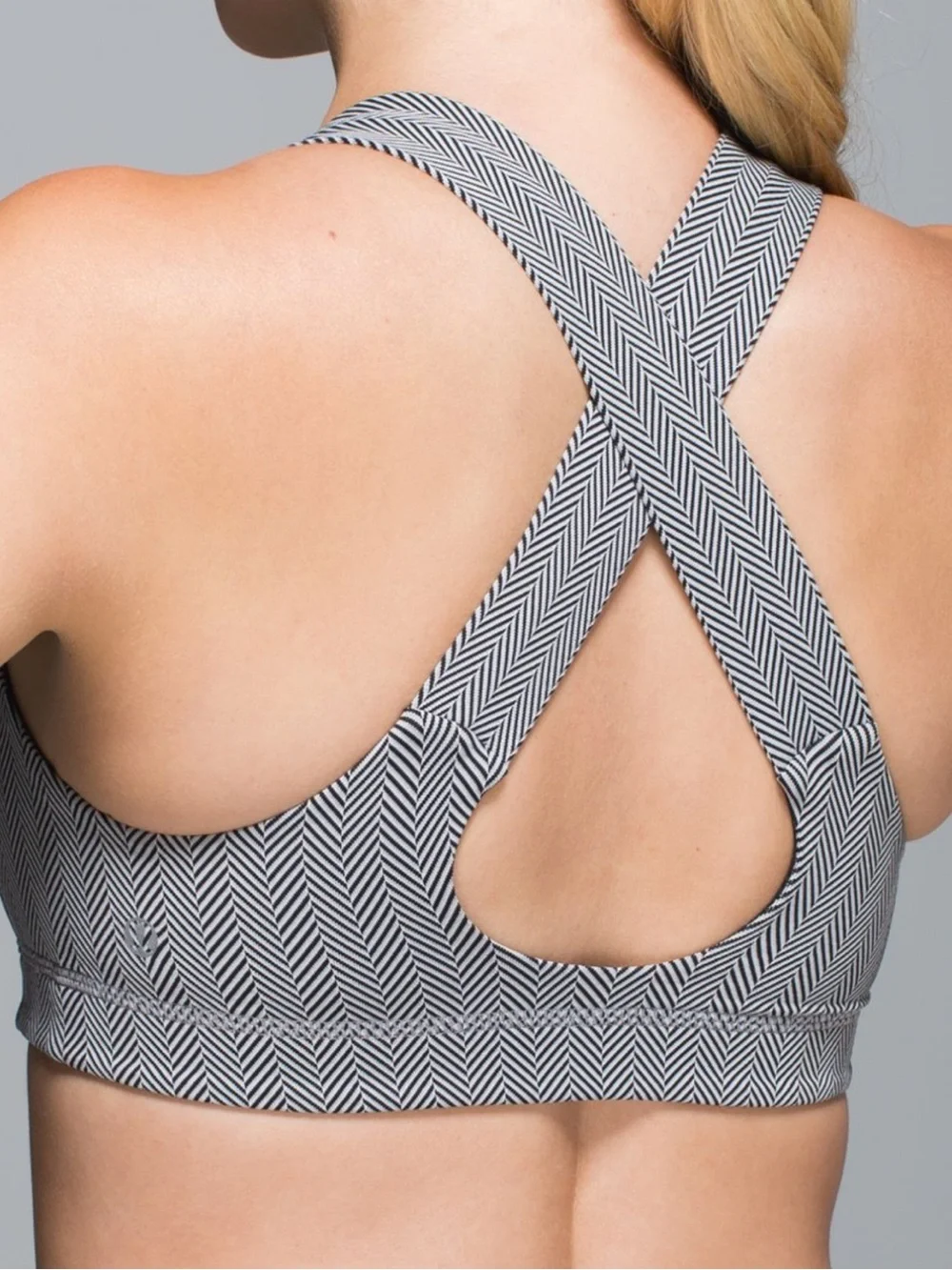 Lululemon All Sport Bra Giant Herringbone Black Heathered Silver Spoon Size 10
